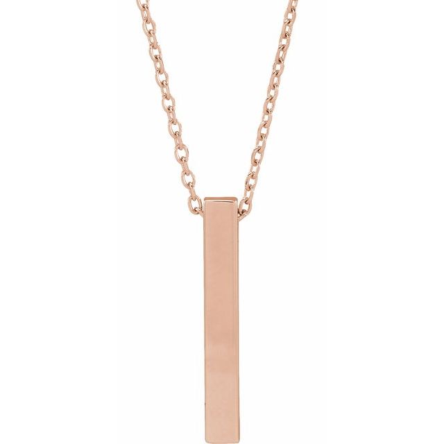 14K Yellow Or White Or Rose Gold Or Sterling SIlver 16-18 In Polished Engravable Vertical Bar Necklace
