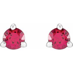 14K White Gold Round Shape 3 Mm Natural Ruby 3-Claw Prong Earring