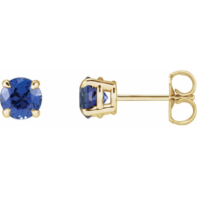 14K White Or Yellow Gold Round Pair 5 Mm Friction 4-Prong Polished Lab-Grown Blue Sapphire 4-Claw Prong Basket Earrings