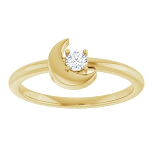 14K Yellow Gold Round 3 Mm 1/10 Ct Natural Diamond Crescent Moon Ring Size 7