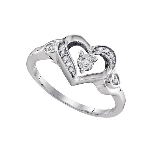 Sterling Silver Womens Round Diamond Solitaire Heart Ring 1/20 Cttw, Womens Size: 5-10