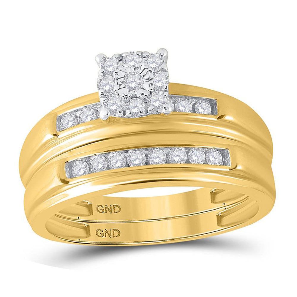 10K Yellow Gold His Hers Round Diamond Solitaire Matching Wedding Set 3/8 Cttw, Womens Size: 5-10, Mens Size: 7-13