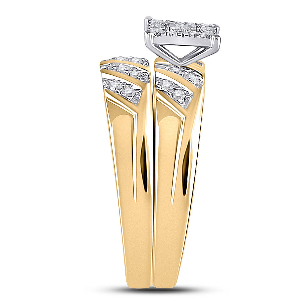 10K Yellow Gold His Hers Round Diamond Solitaire Matching Wedding Set 1/3 Cttw, Womens Size: 5-10, Mens Size: 7-13
