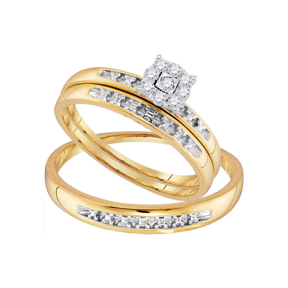 10K Yellow Gold His Hers Round Diamond Solitaire Matching Wedding Set 1/10 Cttw, Womens Size: 5-10, Mens Size: 7-13