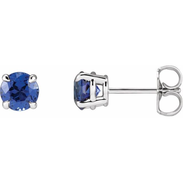 14K White Or Yellow Gold Round Pair 5 Mm Friction 4-Prong Polished Lab-Grown Blue Sapphire 4-Claw Prong Basket Earrings