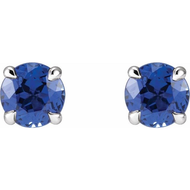 14K White Or Yellow Gold Round Pair 5 Mm Friction 4-Prong Polished Lab-Grown Blue Sapphire 4-Claw Prong Basket Earrings