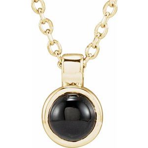 14K Yellow Gold Round 4 Mm Natural Onyx Bezel-Set Necklace, Length: 18 In