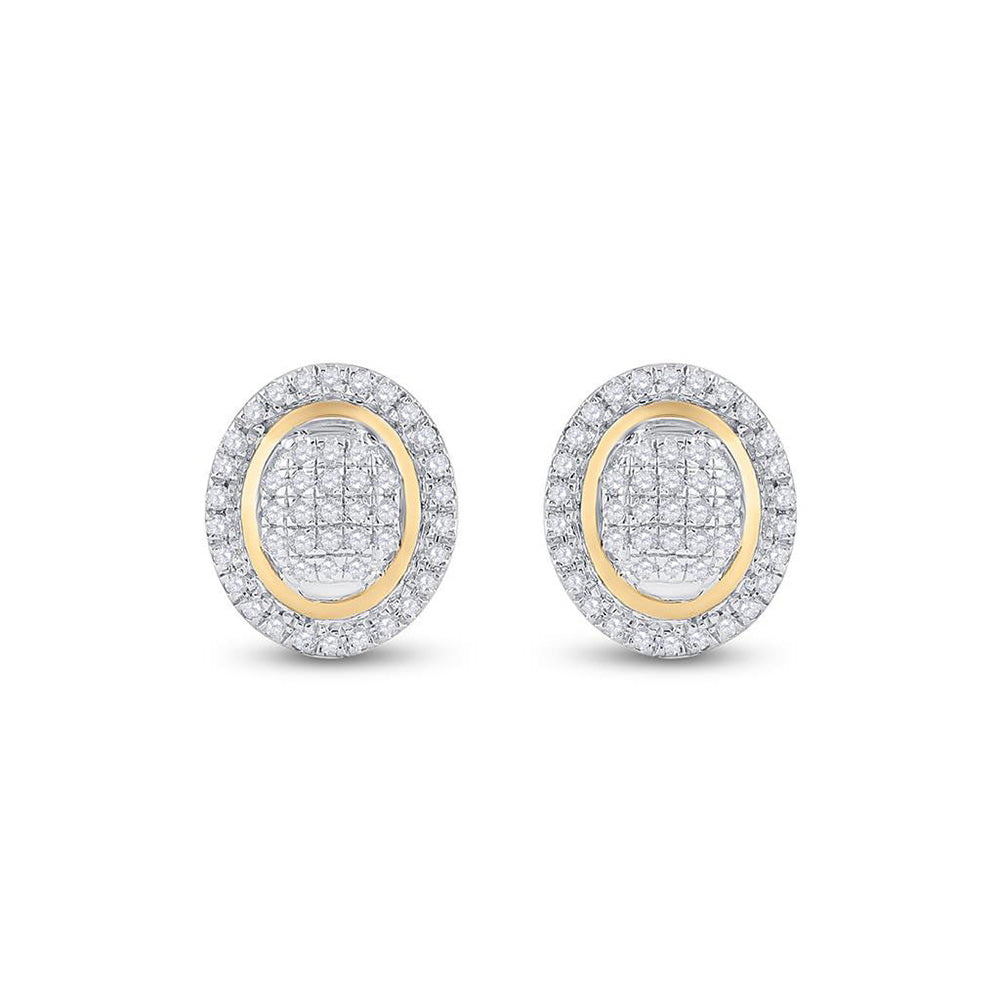 10K Yellow Gold Womens Round Diamond Oval Earrings 1/4 Cttw