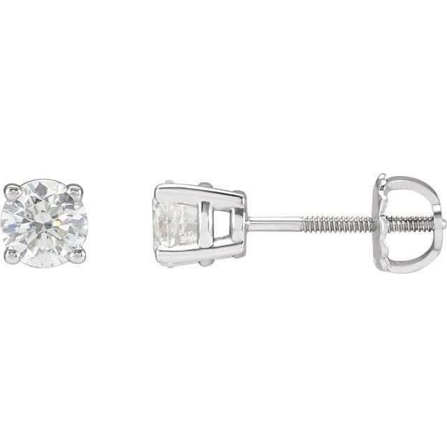 14K Yellow Or White Gold Round Threaded 4-Prong Polished Natural Diamond Stud Earrings With Backs