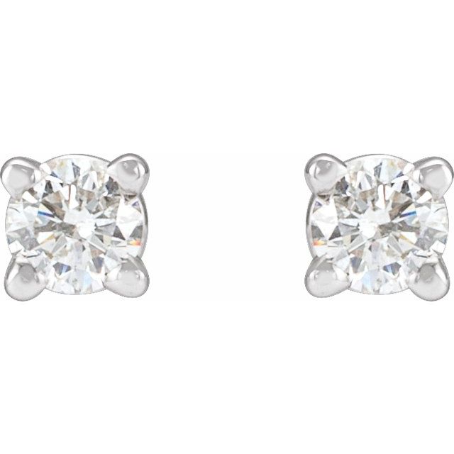 14K Yellow Or White Gold Round Threaded 4-Prong Polished Natural Diamond Stud Earrings With Backs