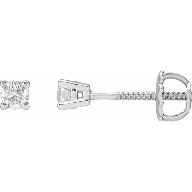 14K Yellow Or White Gold Round Threaded 4-Prong Polished Natural Diamond Stud Earrings With Backs