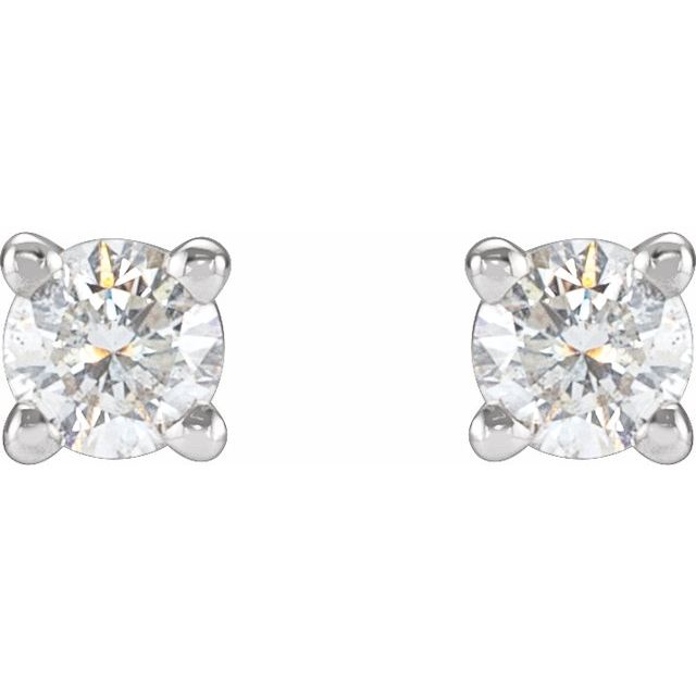 14K Yellow Or White Gold Round Threaded 4-Prong Polished Natural Diamond Stud Earrings With Backs