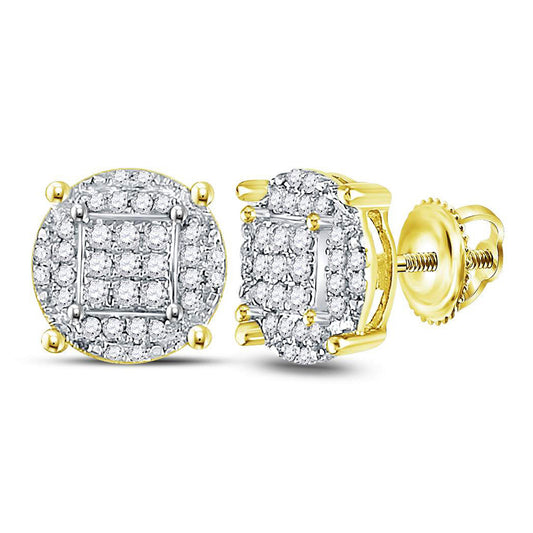 10K Yellow Gold Round Diamond Circle Cluster Earrings 1/4 Cttw