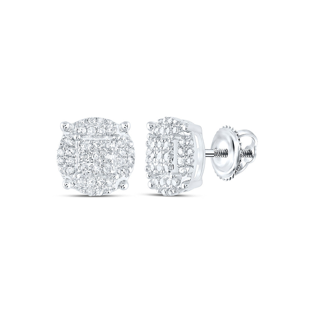 Sterling Silver Womens Round Diamond Circle Earrings 1/4 Cttw, Length: 0.3 In, Width: 0.29 In