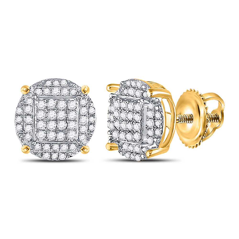 Sterling Silver Or Yellow-Tone Sterling Silver Round Diamond Circle Cluster Earrings 1/2 Cttw