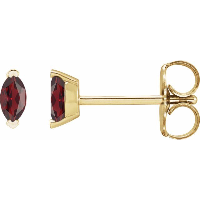 14K Yellow Gold Marquise Pair 4 X 2 Mm Friction 2-Prong Polished Natural Mozambique Garnet Solitaire V-Prong Earrings