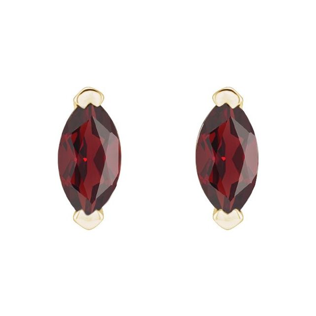 14K Yellow Gold Marquise Pair 4 X 2 Mm Friction 2-Prong Polished Natural Mozambique Garnet Solitaire V-Prong Earrings