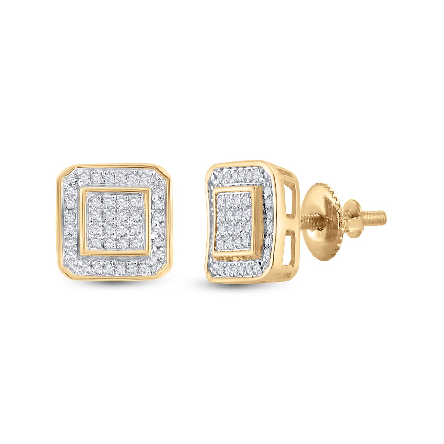 10K Yellow Gold Round Diamond Square Earrings 1/4 Cttw