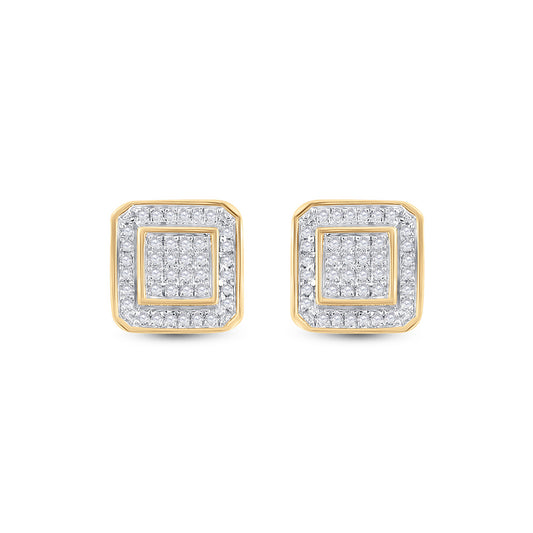 10K Yellow Gold Round Diamond Square Earrings 1/4 Cttw