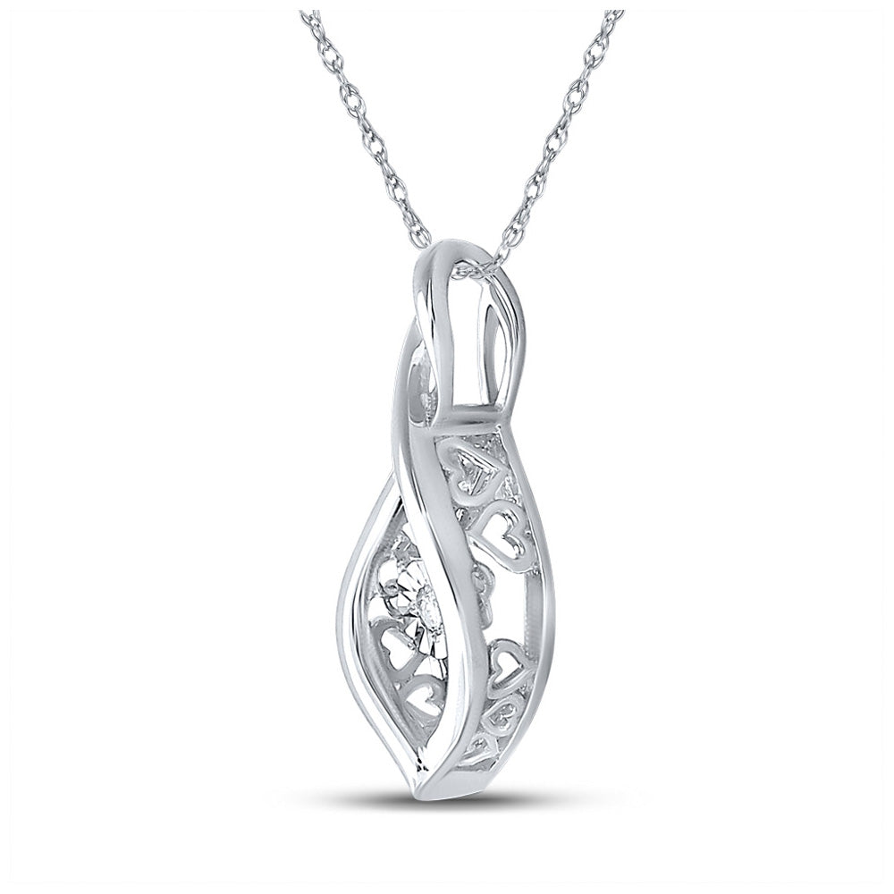 Sterling Silver Womens Round Diamond Fashion Pendant .03 Cttw, Length: 0.88 In, Width: 0.33 In