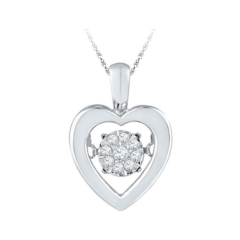 Sterling Silver Womens Round Diamond Moving Twinkle Heart Pendant 1/10 Cttw, Width: 0.41 In