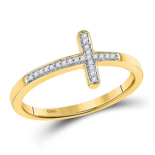 10K Yellow Gold Womens Round Diamond Cross Ring 1/20 Cttw, Womens Size: 5-10