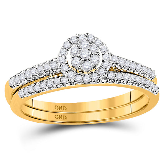 10K Yellow Gold Round Diamond Cluster Bridal Wedding Ring Band Set 1/3 Cttw, Womens Size: 5-10