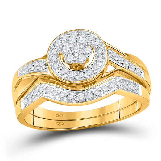 10K Yellow Gold Round Diamond Cluster Bridal Wedding Ring Band Set 1/3 Cttw, Womens Size: 5-10