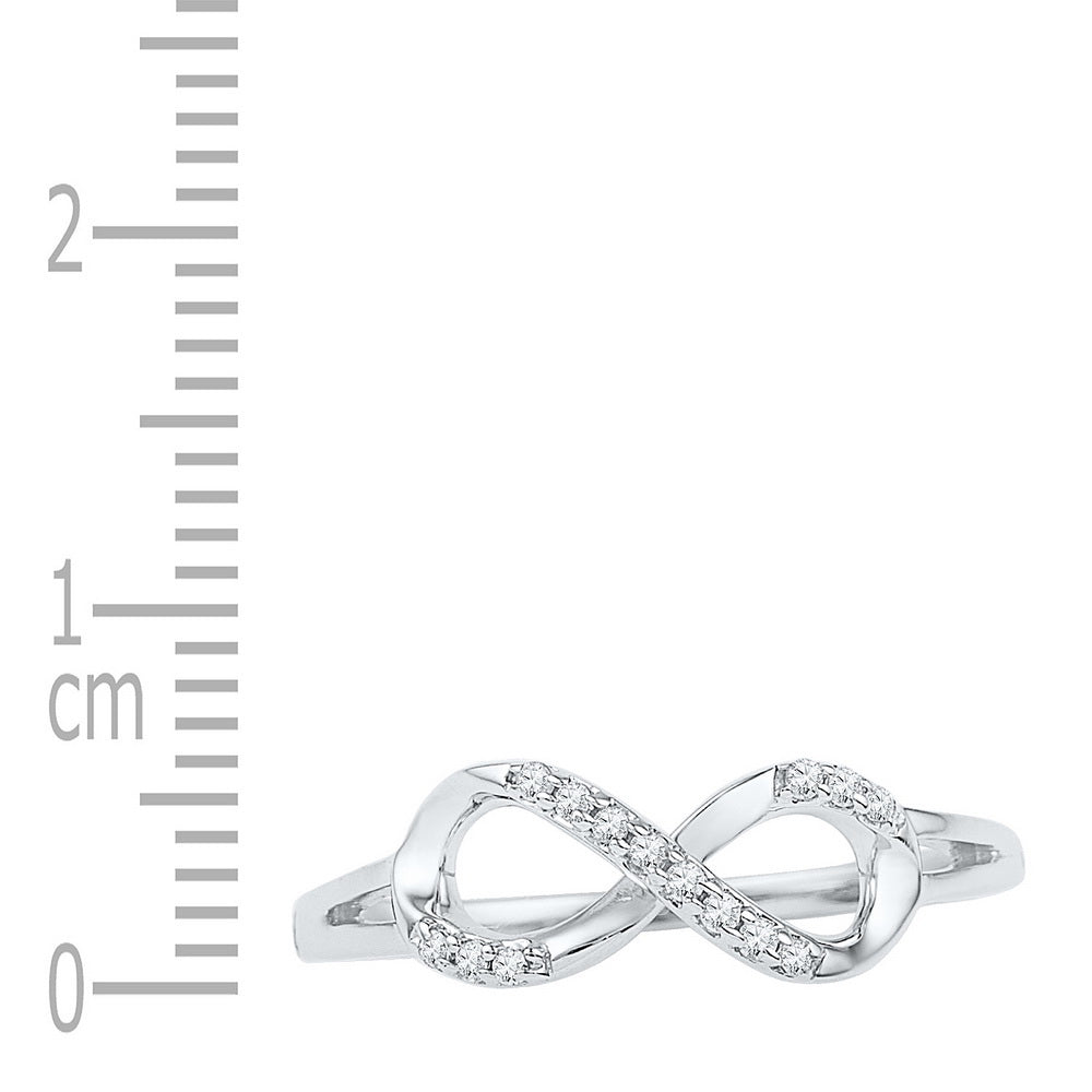 10K White Gold Womens Round Diamond Infinity Fashion Ring 1/12 Cttw, Womens Size: 5-10