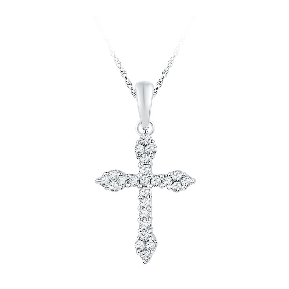 10K White Gold Womens Round Diamond Cross Crucifix Faith Pendant 1/4 Cttw, Width: 0.48 In