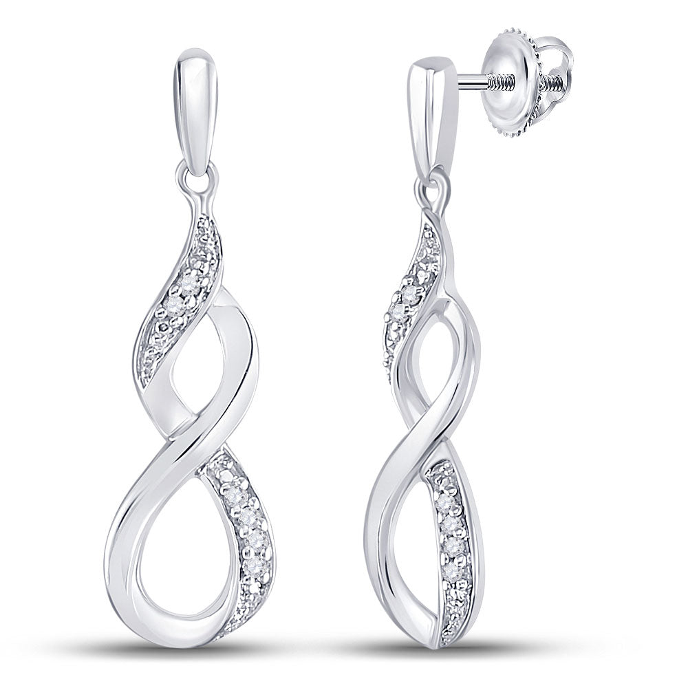 Sterling Silver Womens Round Diamond Infinity Dangle Earrings 1/20 Cttw, Length: 1.04 In, Width: 0.28 In
