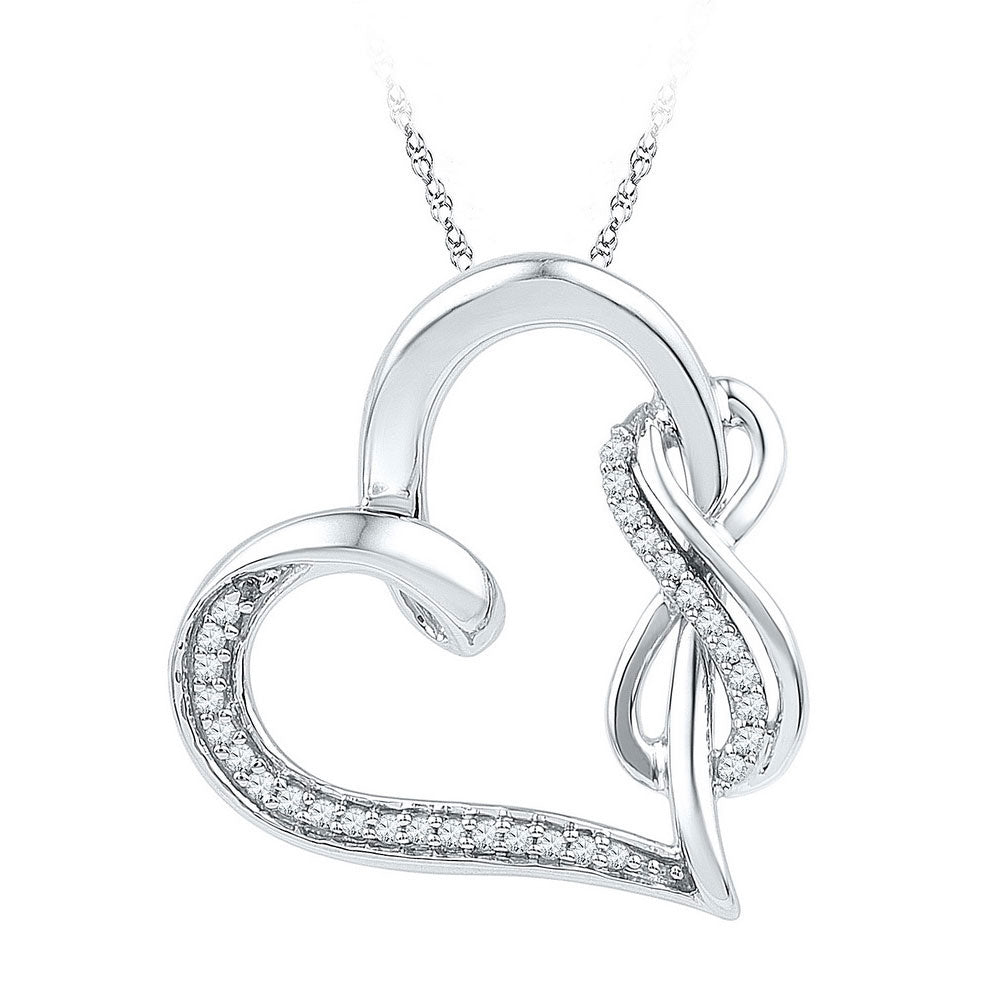 Sterling Silver Womens Round Diamond Linked Infinity Heart Pendant 1/8 Cttw, Width: 0.74 In