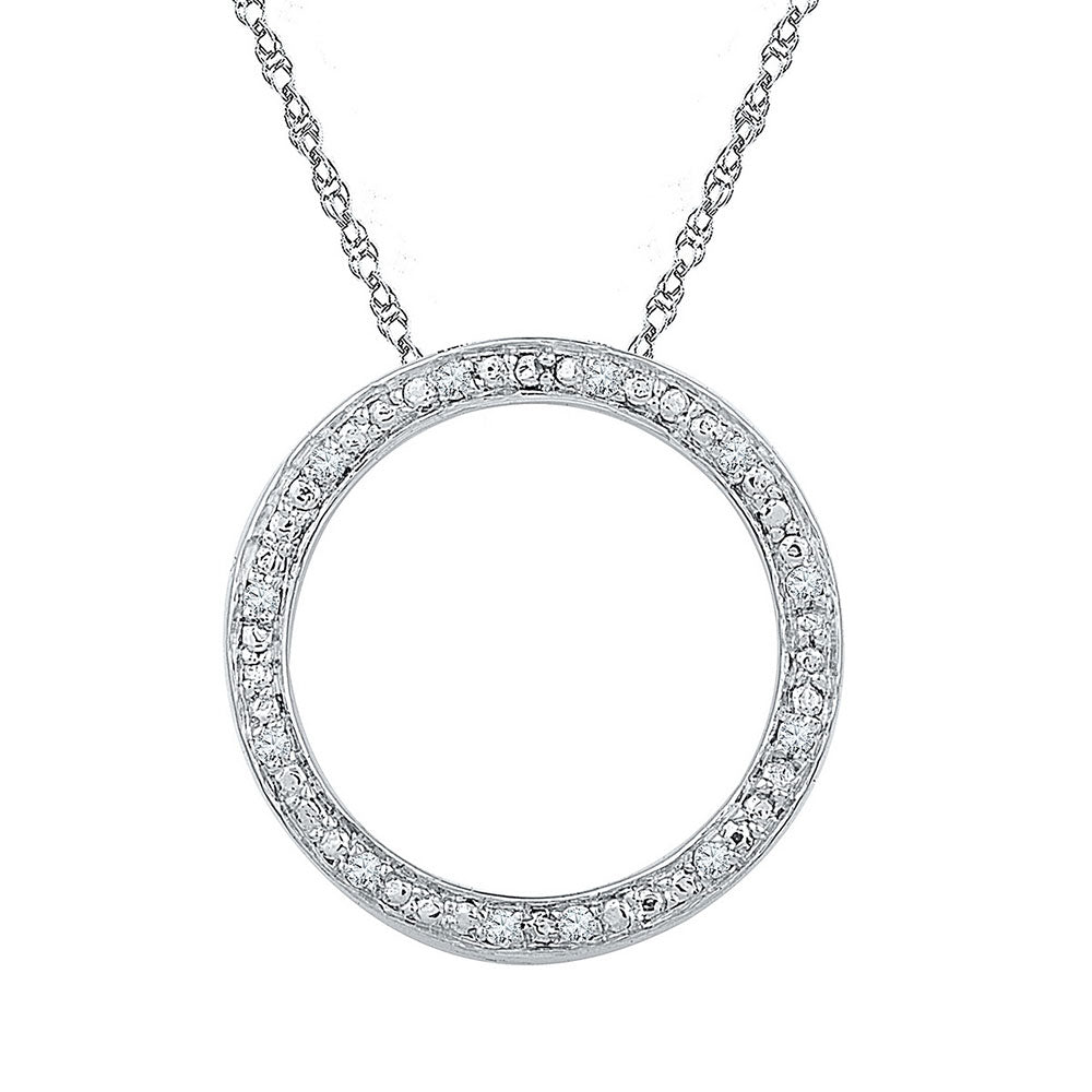 Sterling Silver Womens Round Diamond Circle Outline Pendant 1/20 Cttw, Width: 0.67 In