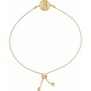 14K Yellow Gold 15.2 X 12 Mm 9 1/2 In Polished Aphrodite Coin Cable Bolo Bracelet
