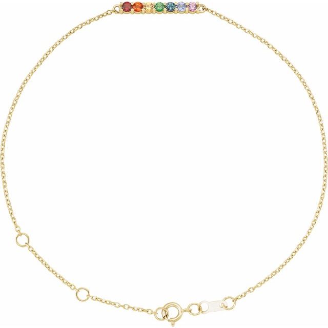 14K Yellow Gold Round 2 Mm 6 1/2-7 1/2 In Polished Natural Multi-Gemstone Adjustable Bracelet