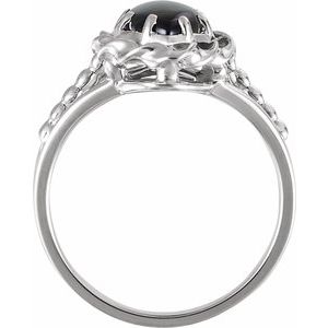 14K White Gold Natural Black Onyx Marquise 12 X 6 Mm Polished Natural Onyx Rope Ring Size 6