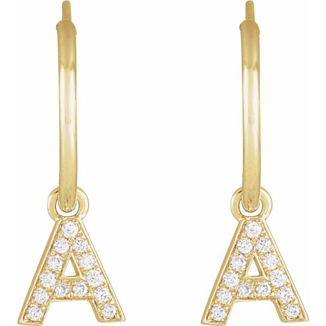 14K Yellow Or White Gold Round Hinged Polished Natural Diamond Initial C Hoop Earring