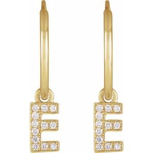 14K Yellow Gold Initial E Round .85 Mm .04 Ctw Natural Diamond Initial Hoop Earring