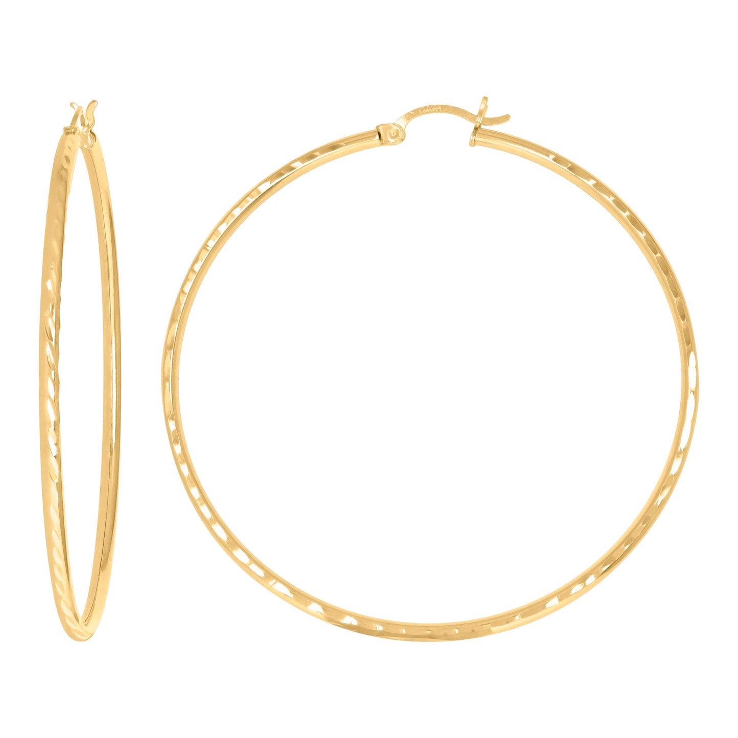 14K Yellow Gold Womens Diamond-cut Round Tube Hoop Earrings 2mm