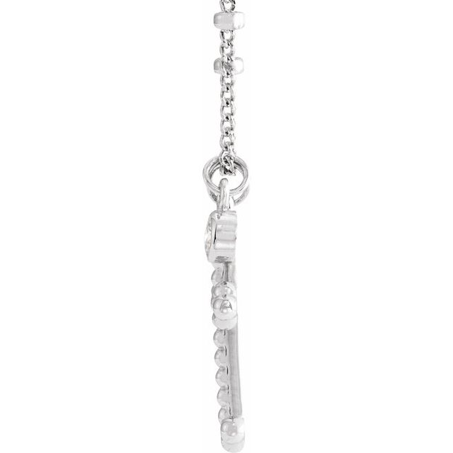 14K White Gold Round 2.5Mm I1, G-H 20 In Polished .06 Ct Natural Diamond Bezel-Set Dangle And Beaded Cross Necklace