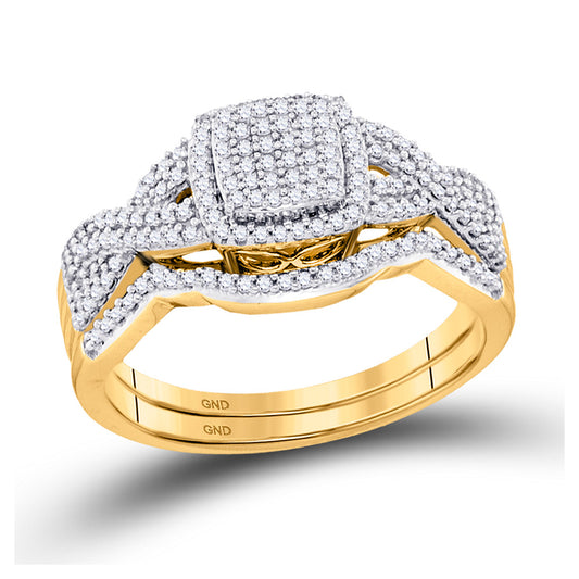10K Yellow Gold Round Diamond Bridal Wedding Ring Band Set 3/8 Cttw, Womens Size: 5-10