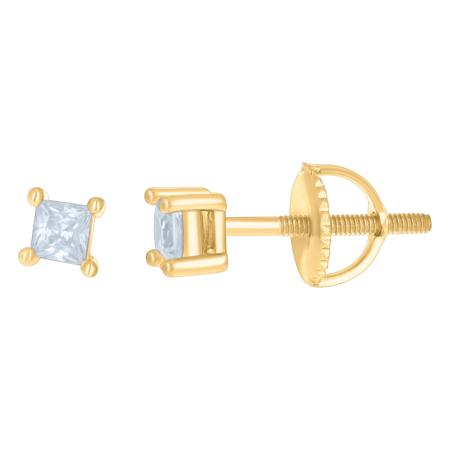 Sterling Silver Or Yellow-Tone Womens Cubic Zirconia Square Classic Studs Earrings