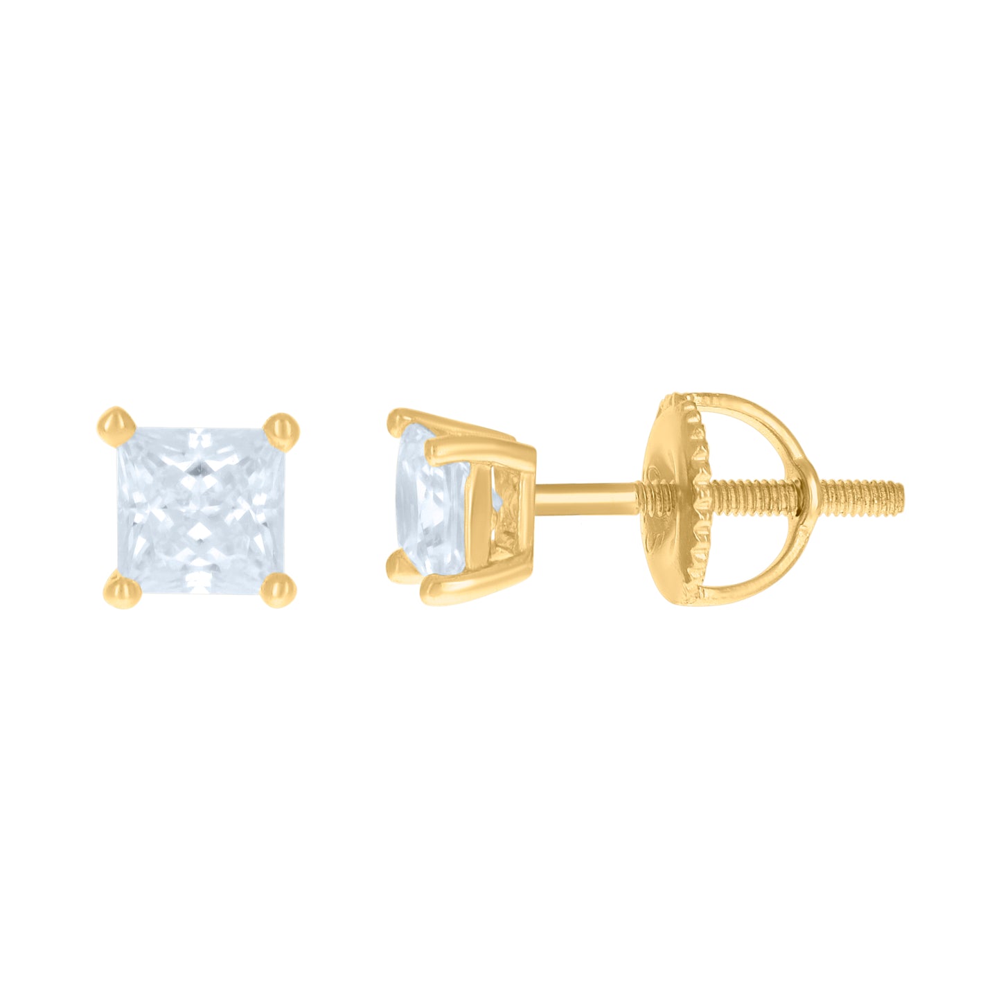 Sterling Silver Or Yellow-Tone Womens Cubic Zirconia Square Classic Studs Earrings