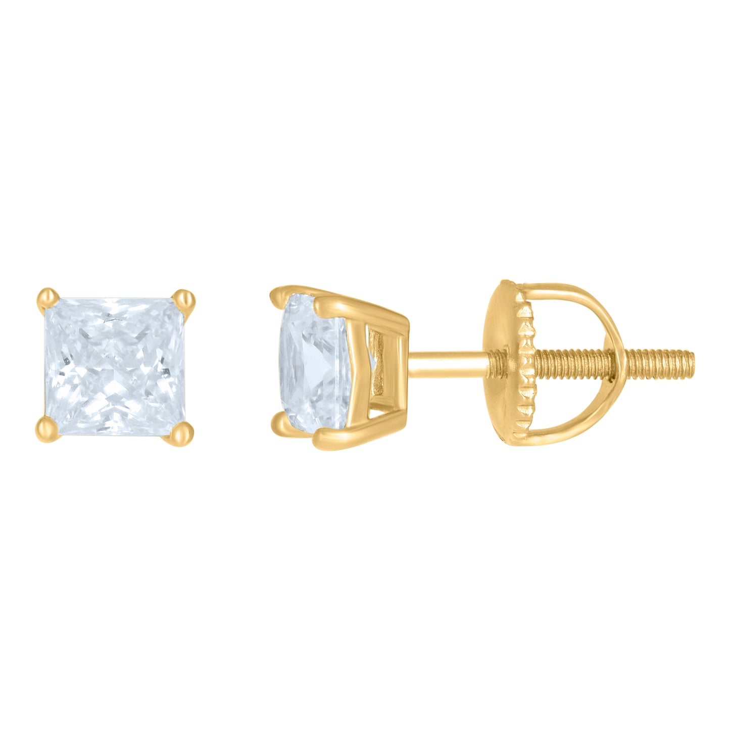Sterling Silver Or Yellow-Tone Womens Cubic Zirconia Square Classic Studs Earrings