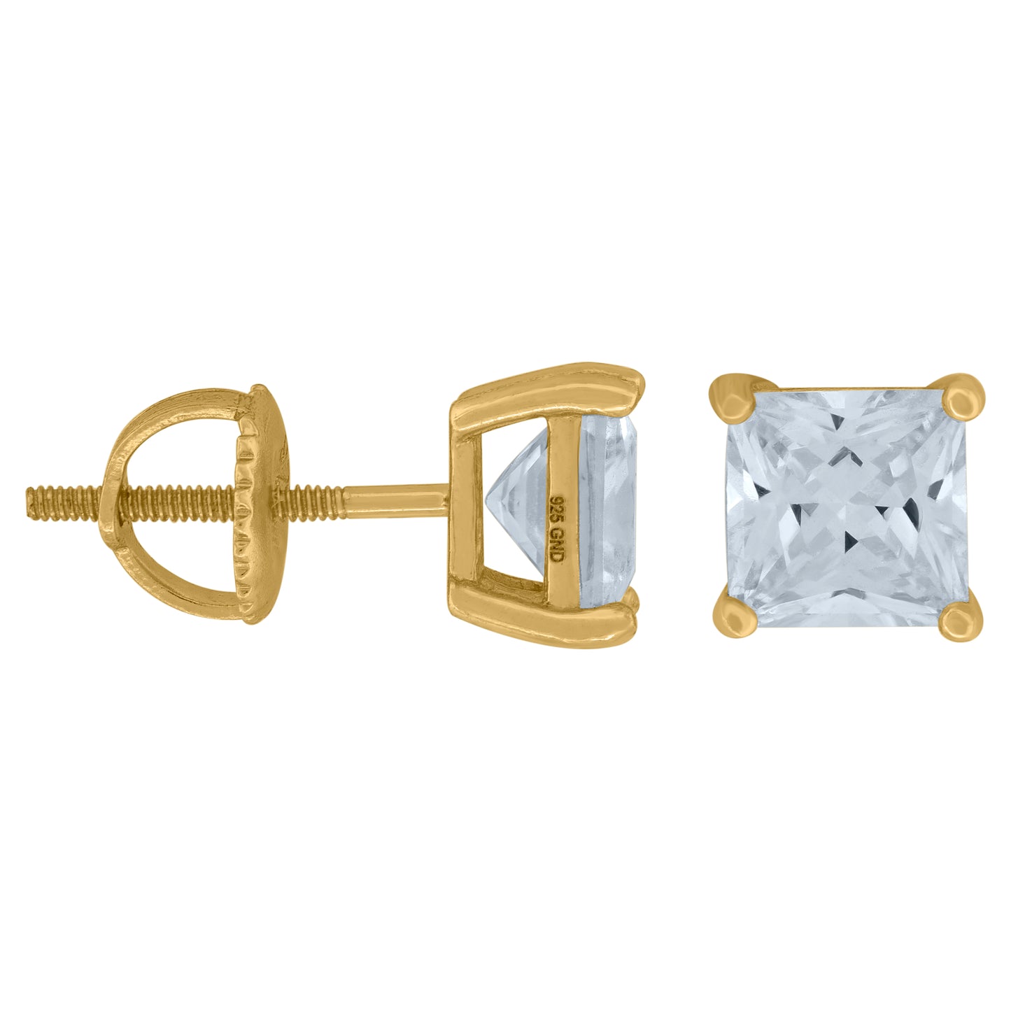 Sterling Silver Or Yellow-Tone Womens Cubic Zirconia Square Classic Studs Earrings