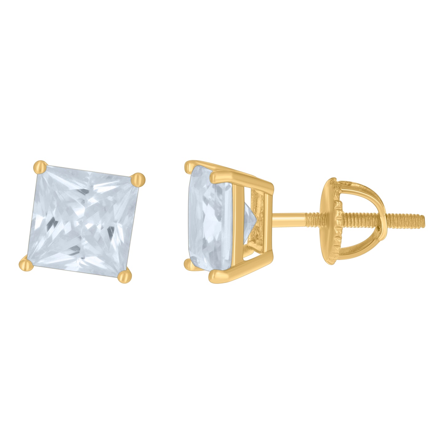 Sterling Silver Or Yellow-Tone Womens Cubic Zirconia Square Classic Studs Earrings