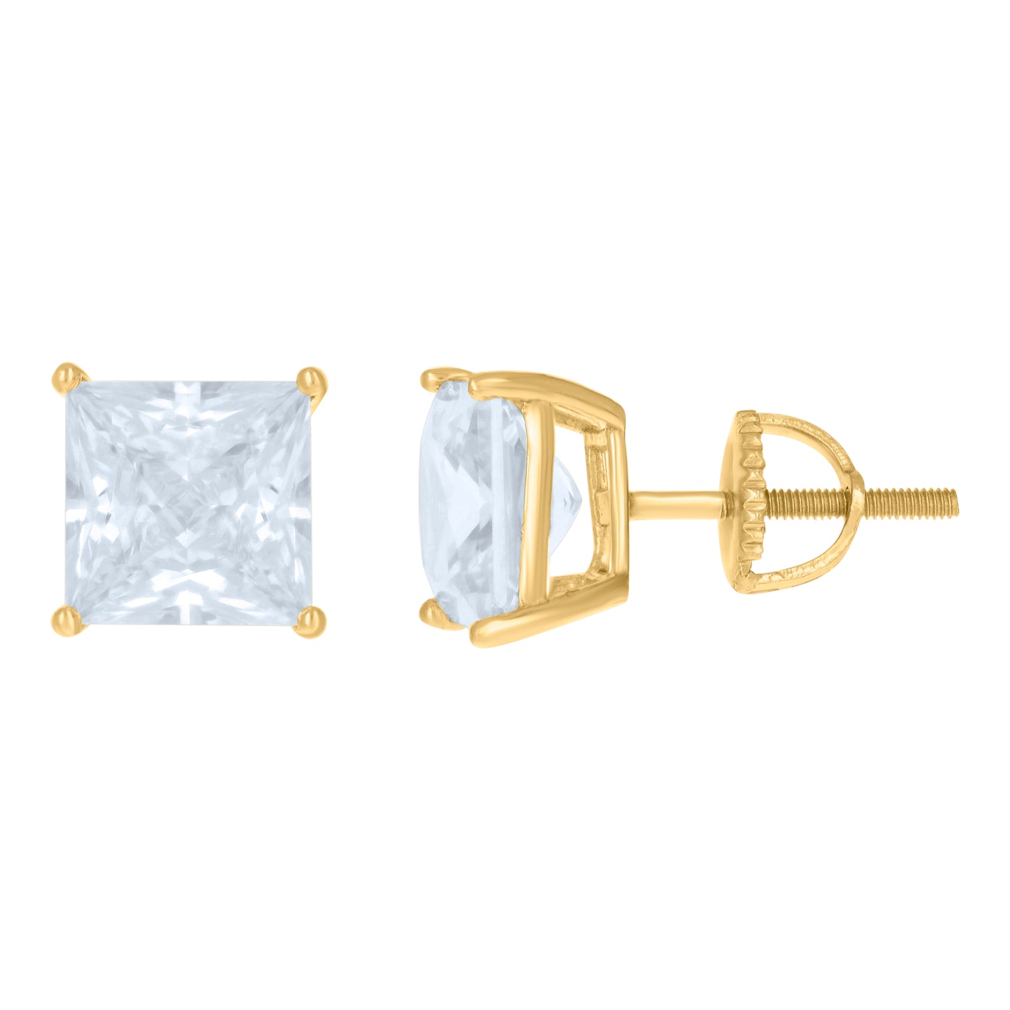 Sterling Silver Or Yellow-Tone Womens Cubic Zirconia Square Classic Studs Earrings
