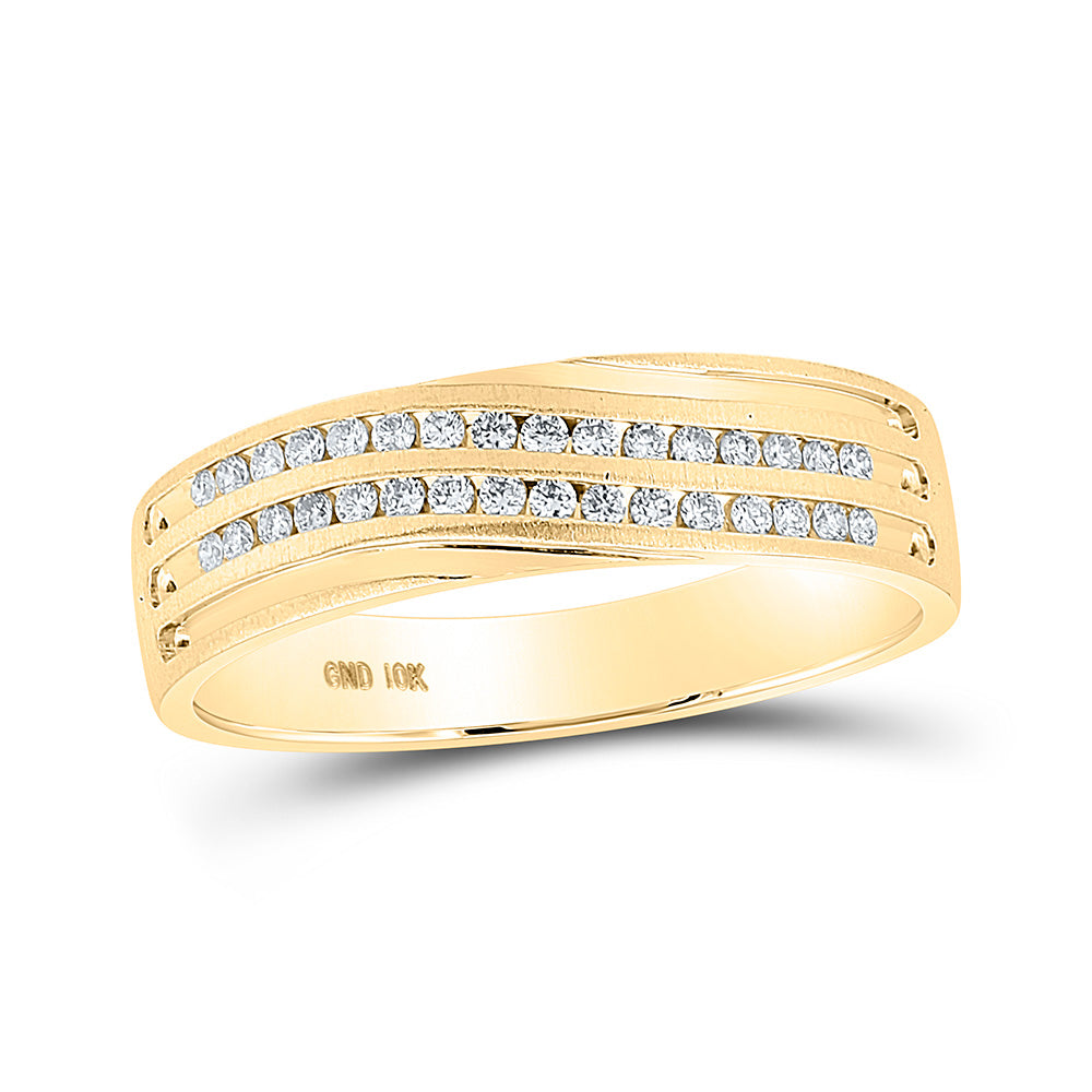 10K Yellow Or White Gold Mens Round Diamond Wedding Band Ring 1/4 Cttw, Mens Size: 7-13