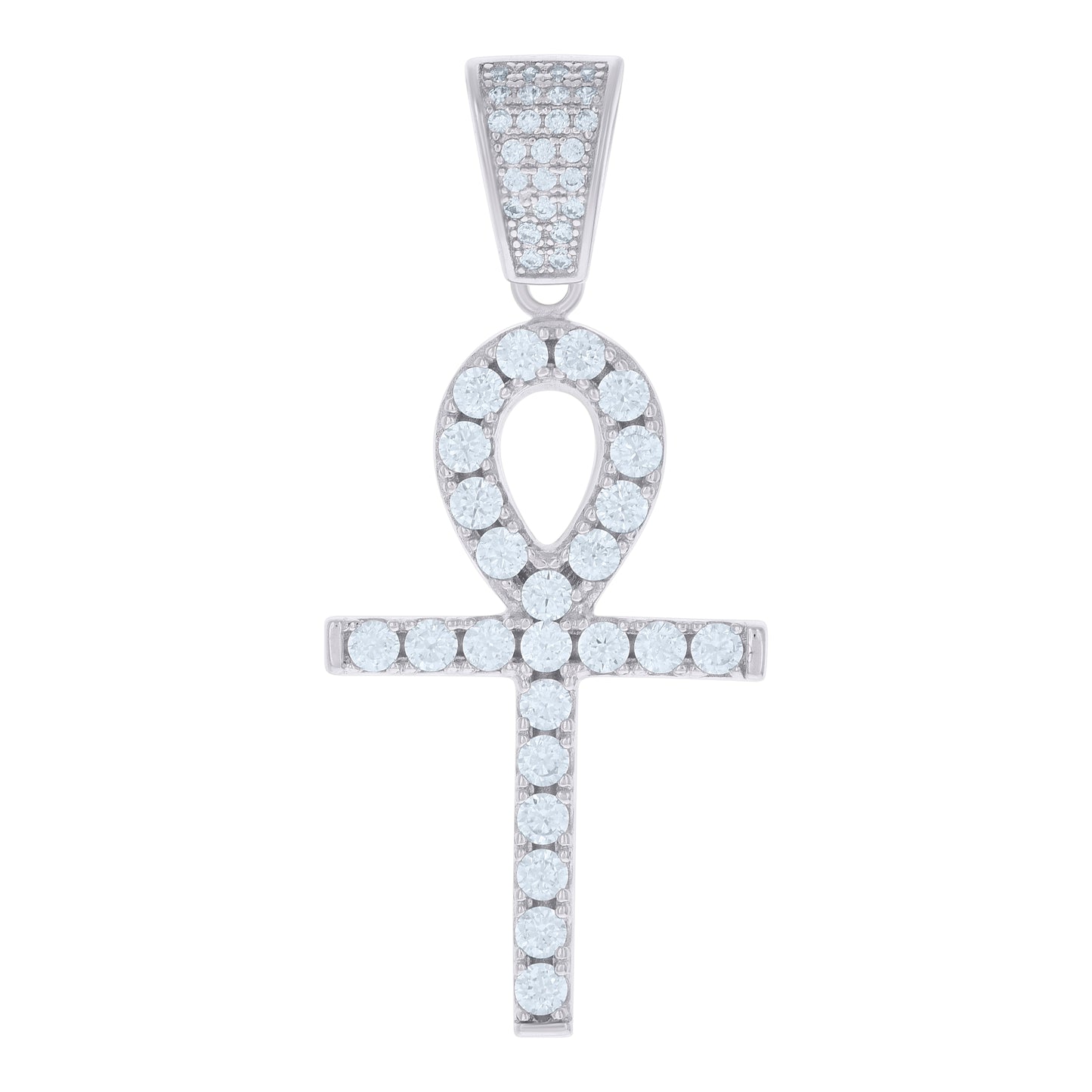 Sterling Silver Unisex Cubic Zirconia Ankh Cross Religious Charm Pendant