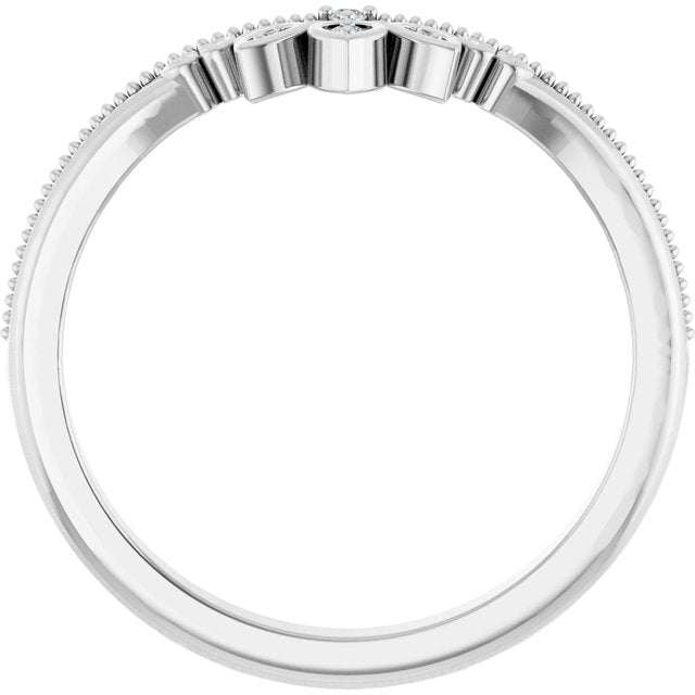 14K White Or Yellow Gold Round Polished .02 Ctw Natural Diamond Contour Band, Size 7
